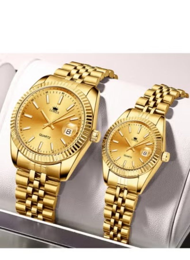 A men's and women's watch set, water-resistant and with a modern Rolex-style design.